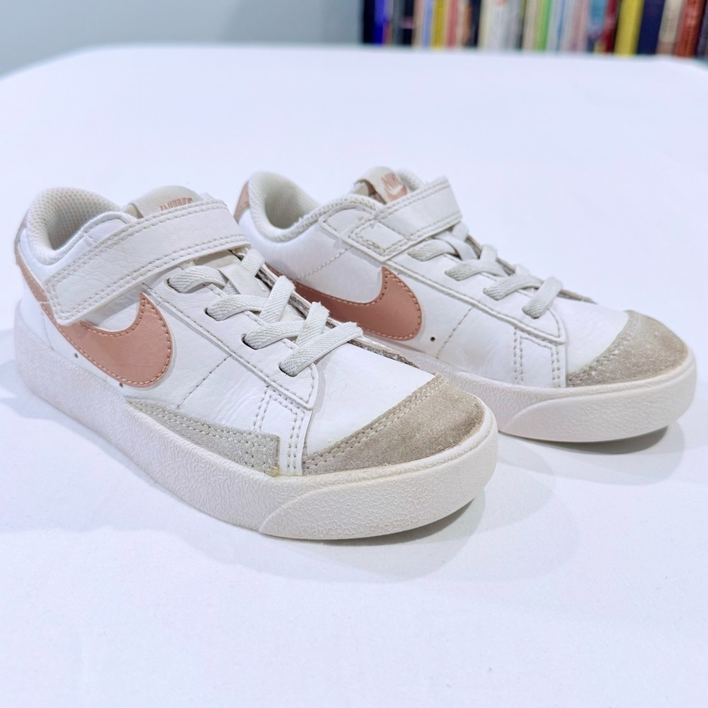 Nike Blazer Low 77 Sneakers Girls 11.5 Leather White Metallic Red Bronze Velcro